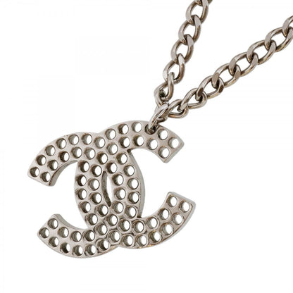 Chanel Necklace CC Logo Perforated Metal Silver