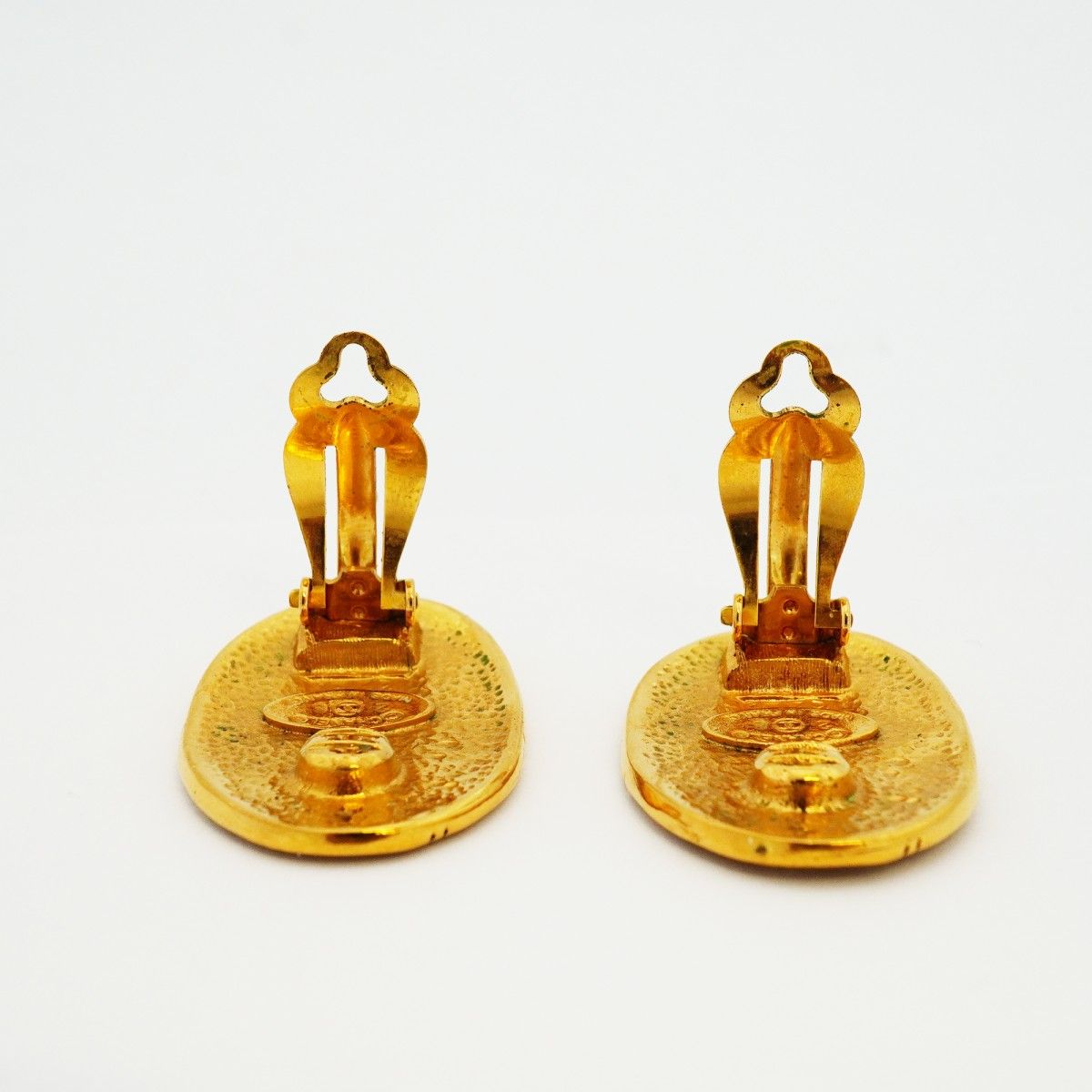 Chanel Earrings Vintage CC Logo Crown Oval Gold Plated — view 6
