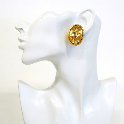 Chanel Earrings Vintage CC Logo Crown Oval Gold Plated — view 5