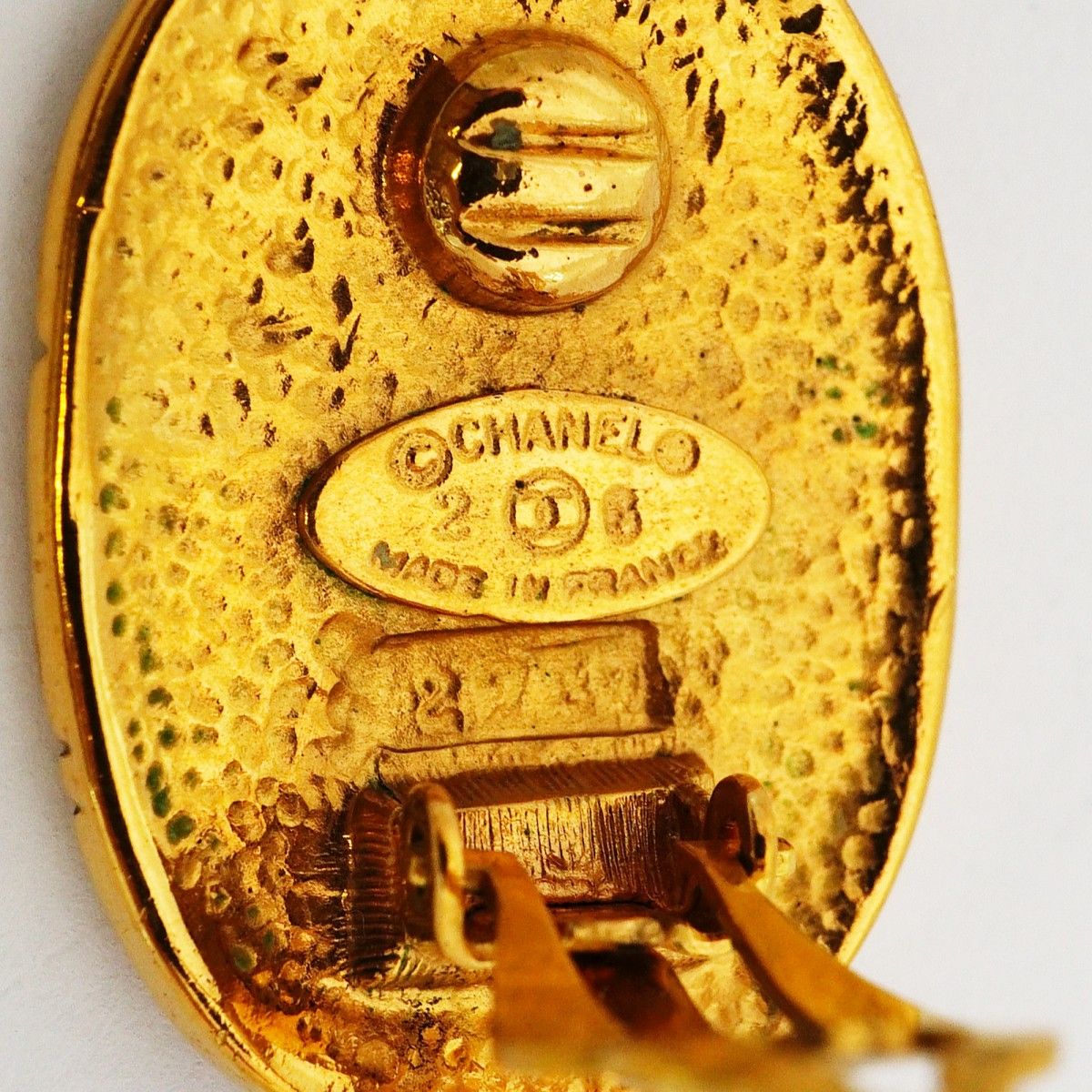 Chanel Earrings Vintage CC Logo Crown Oval Gold Plated — view 4