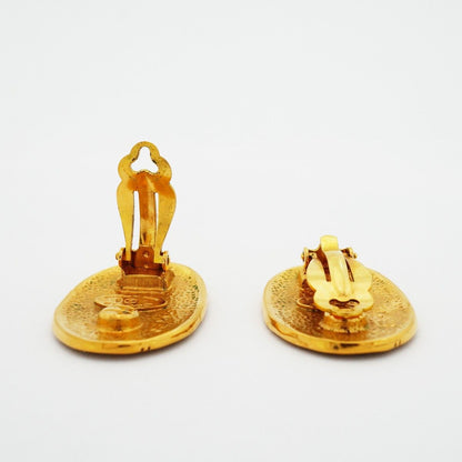 Chanel Earrings Vintage CC Logo Crown Oval Gold Plated — view 3