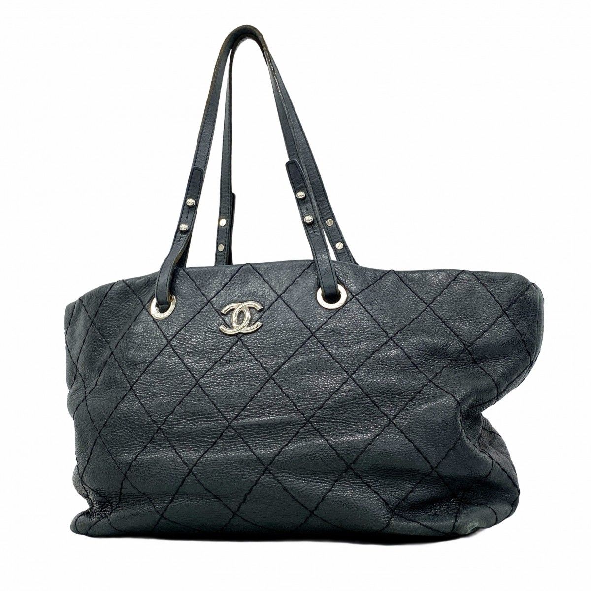 Chanel Tote on the Road Leather Black Silver
