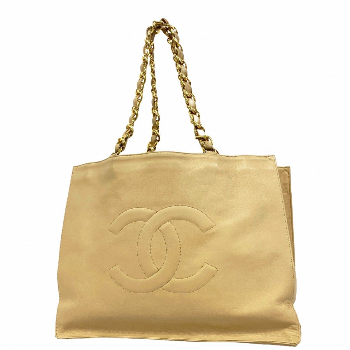 Chanel Chain Tote Lambskin Beige Gold