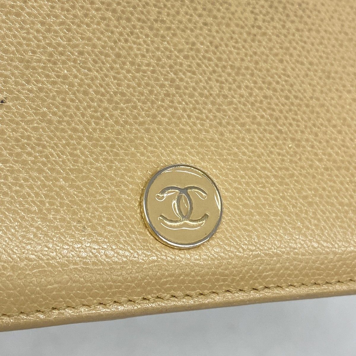 Chanel Wallet Coco Button Leather Beige Gold — view 7