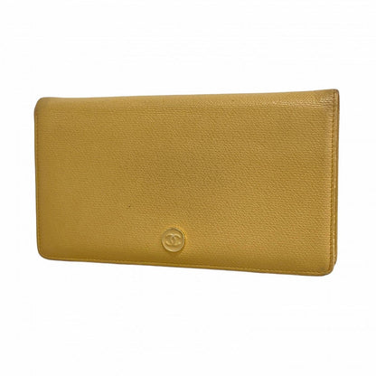 Chanel Wallet Coco Button Leather Beige Gold