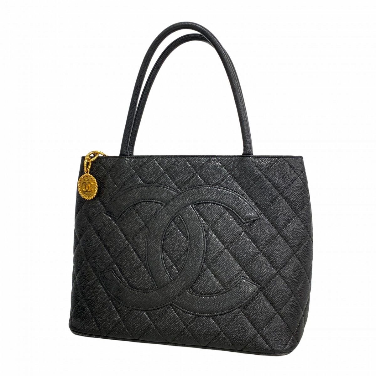 Chanel Tote Medallion Caviar Leather Black Gold