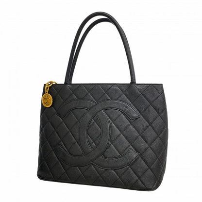 Chanel Tote Medallion Caviar Leather Black Gold