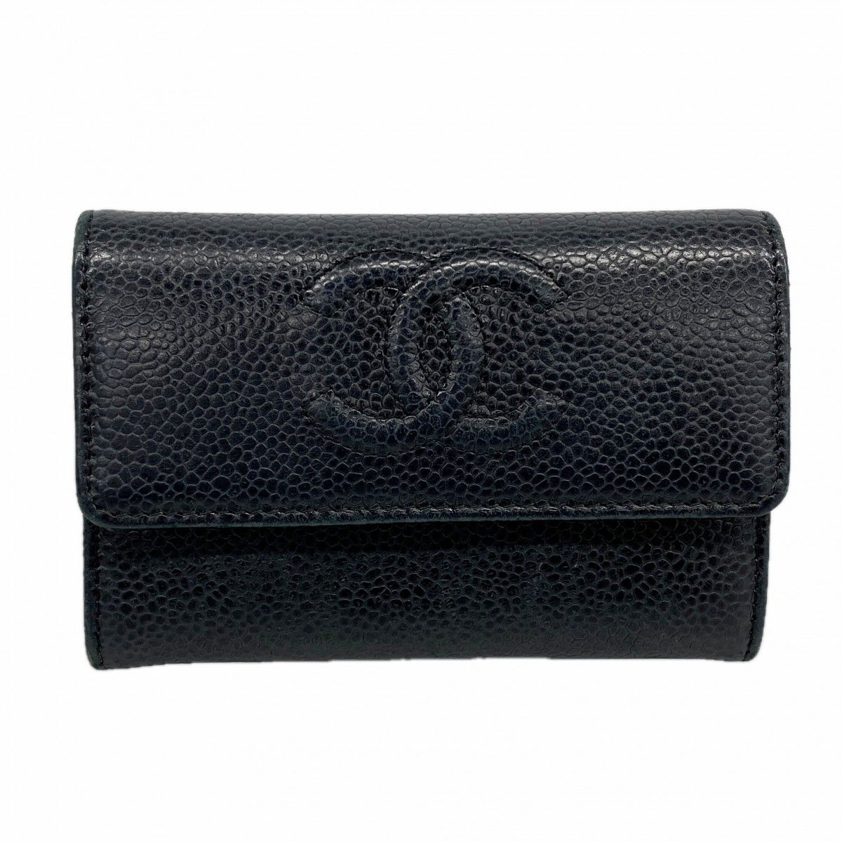 Chanel Card Case Caviar Leather Black Silver