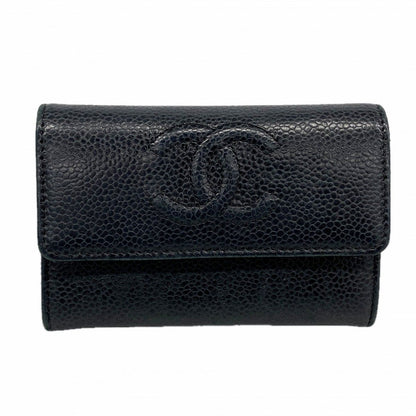 Chanel Card Case Caviar Leather Black Silver