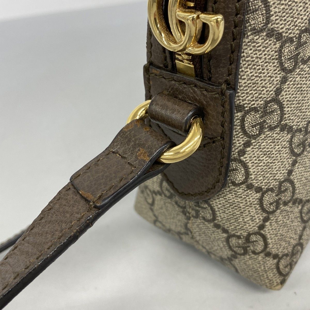 Gucci Shoulder Bag Ophidia Leather Brown Gold — view 7