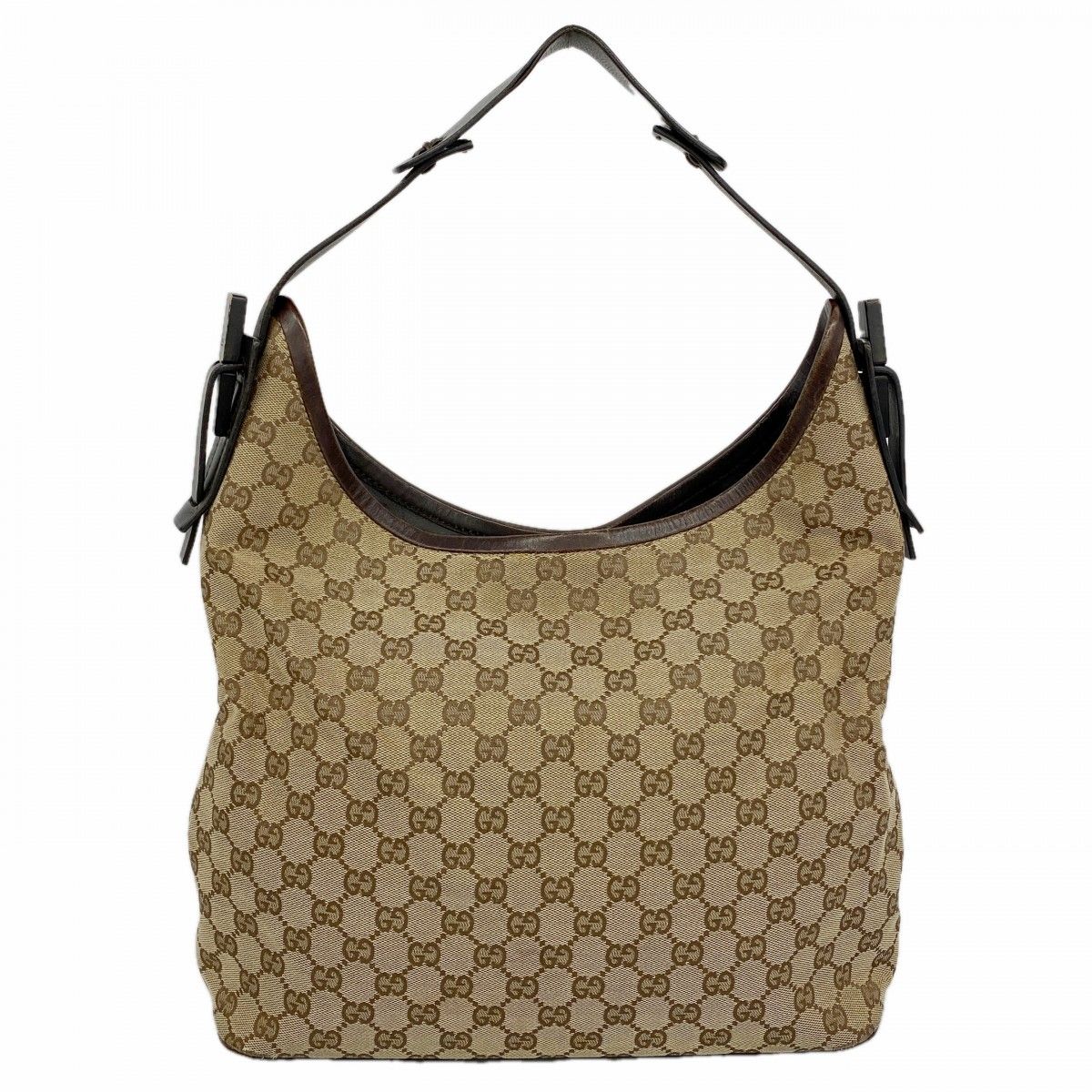 Gucci Shoulder Bag GG Canvas Beige Brown Silver
