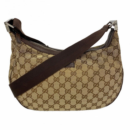 Gucci Shoulder Bag GG Canvas Beige Brown Silver