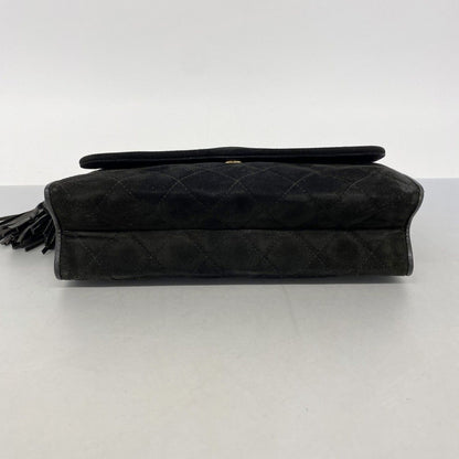 Chanel Shoulder Bag Quilted Suede Black Gold — view 3