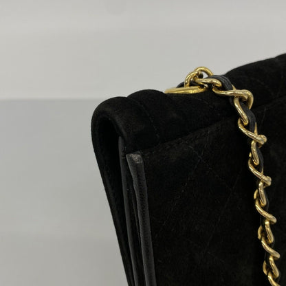 Chanel Shoulder Bag Quilted Suede Black Gold — view 9