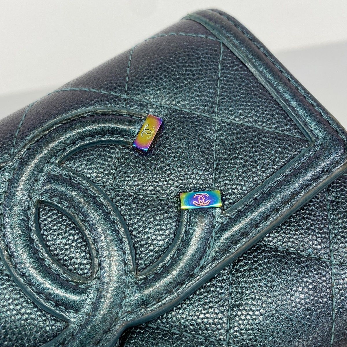 Chanel Wallet CC Filigree Caviar Leather Green Silver — view 9