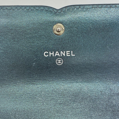 Chanel Wallet CC Filigree Caviar Leather Green Silver — view 4