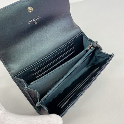 Chanel Wallet CC Filigree Caviar Leather Green Silver — view 3