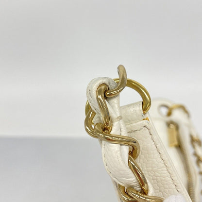 Chanel Shoulder Bag Quilted Caviar Leather White Gold — view 9