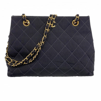 Chanel Shoulder Bag Quilted Canvas Black Gold