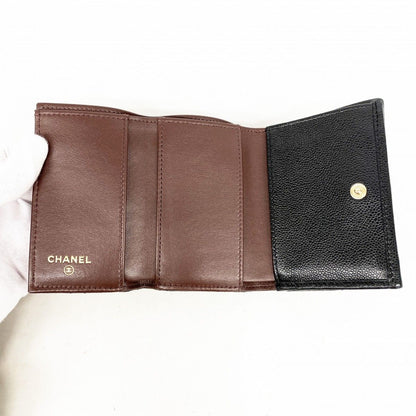 Chanel Trifold Wallet Quilted Caviar Leather Black Gold — view 3
