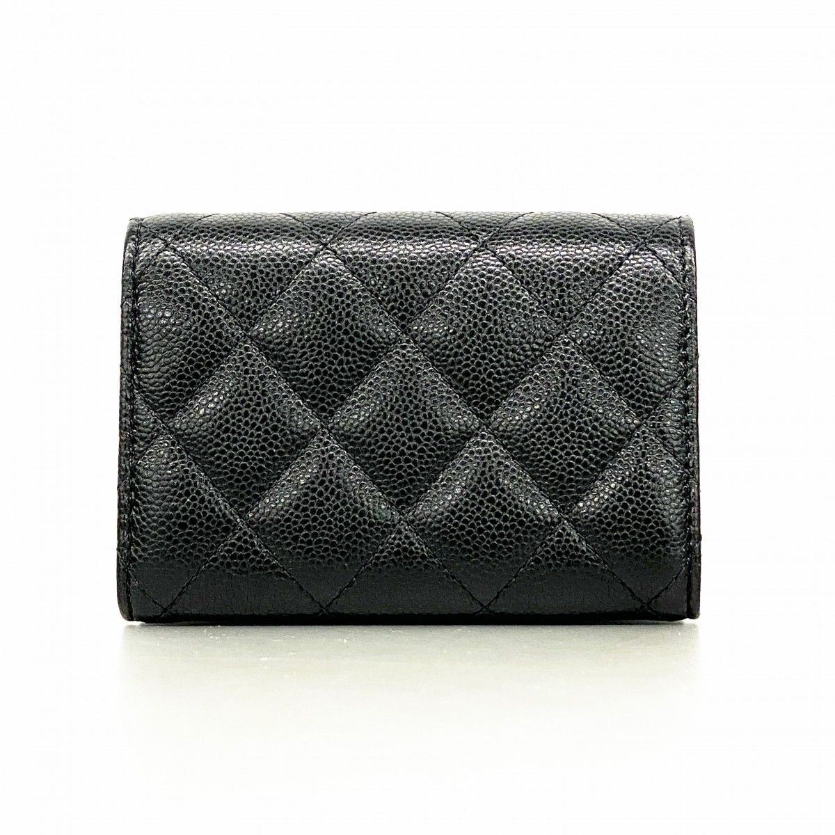 Chanel Trifold Wallet Quilted Caviar Leather Black Gold — view 8