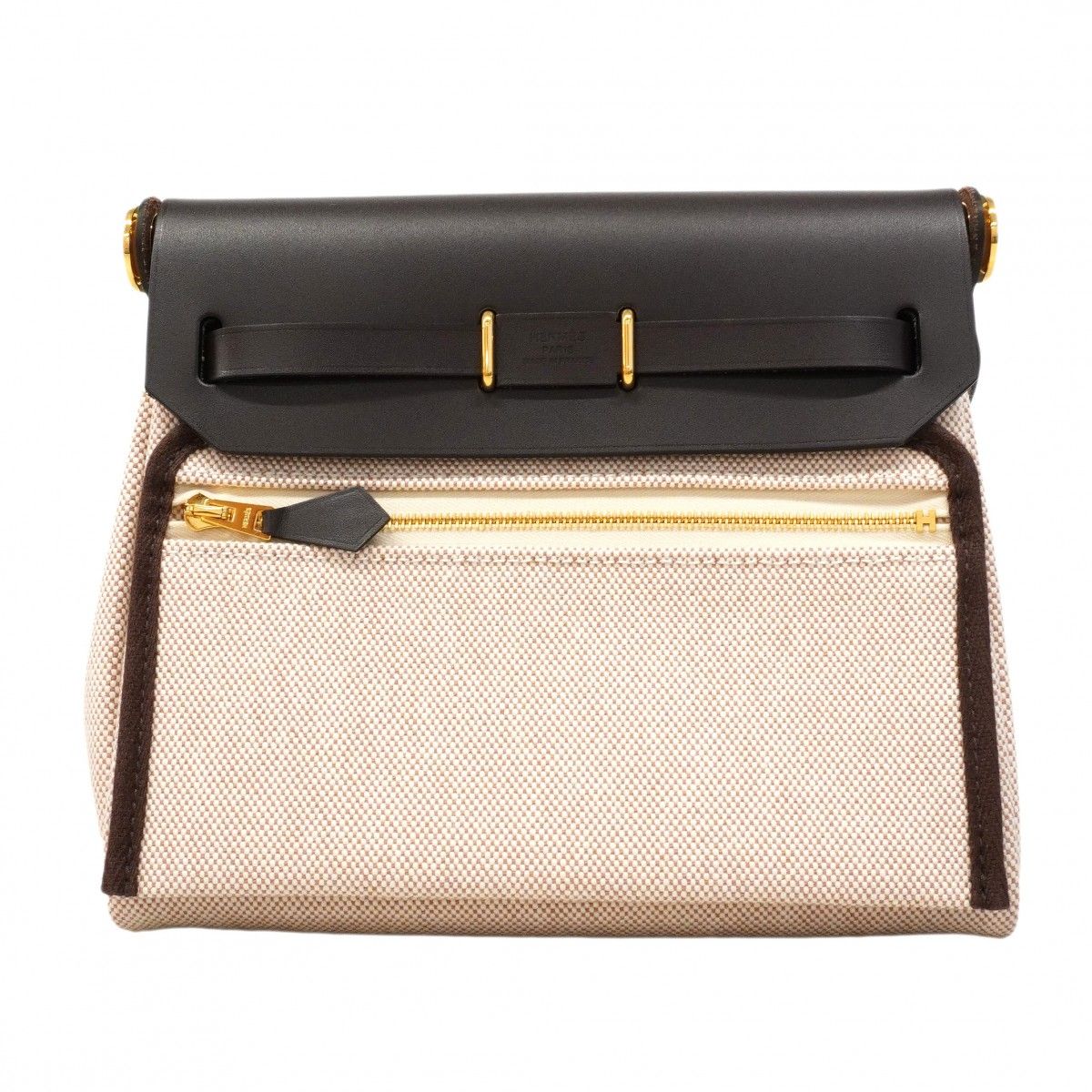 Hermes Shoulder Bag Herbag Zip Mini Toile Ash Dark Brown Gold — view 6