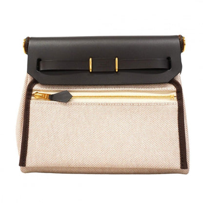 Hermes Shoulder Bag Herbag Zip Mini Toile Ash Dark Brown Gold — view 6