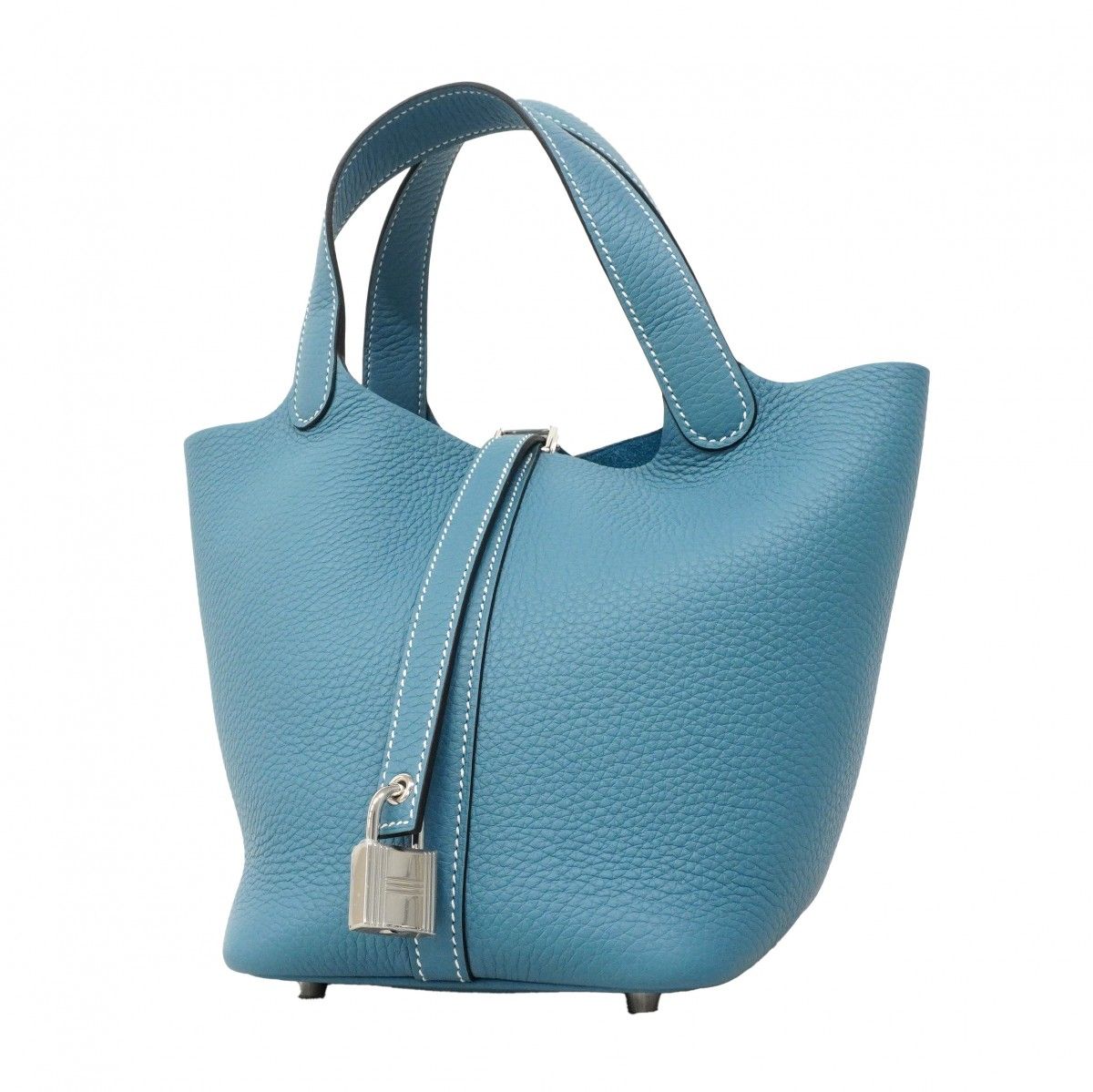 Hermes Handbag Picotin Lock PM Taurillon Clemence New Blue Jean Silver