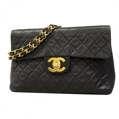 Chanel Shoulder Bag Big Quilted Lambskin Black Gold