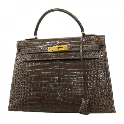 Hermes Handbag Kelly 32 Porosus Gray Gold
