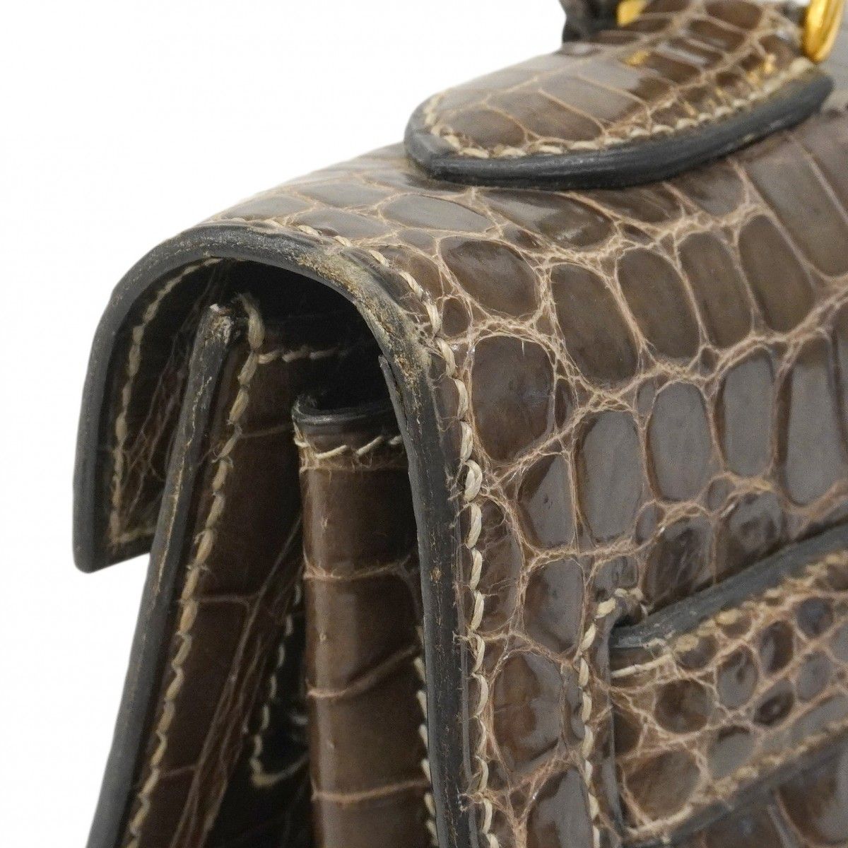 Hermes Handbag Kelly 32 Porosus Gray Gold — view 7