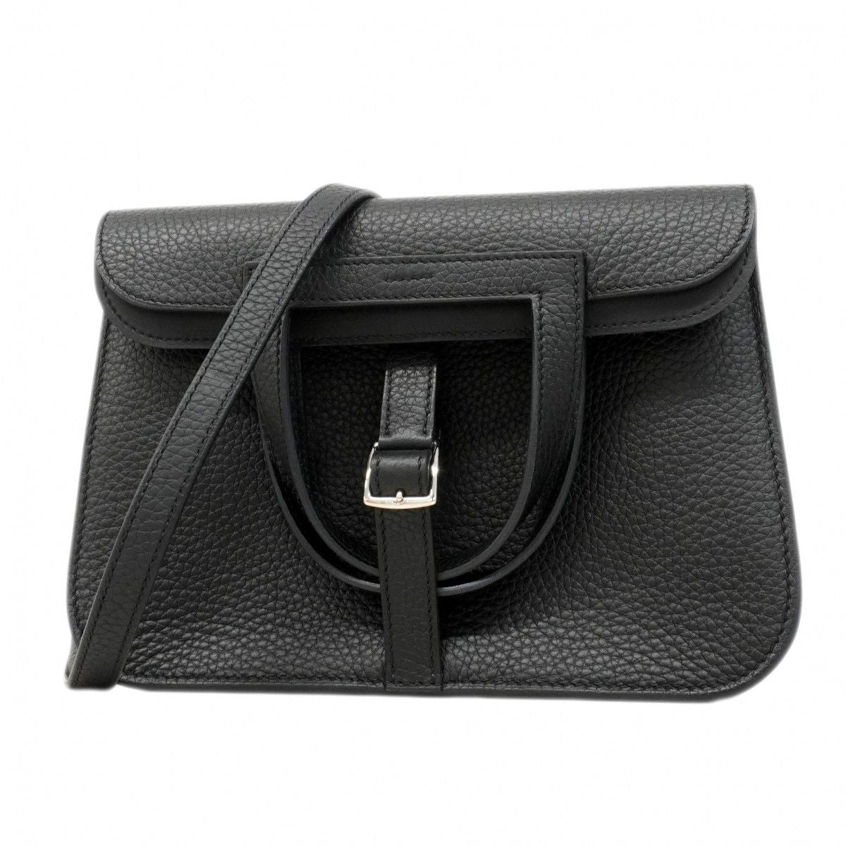 Hermes Handbag Halzan 25 Taurillon Clemence Black Silver