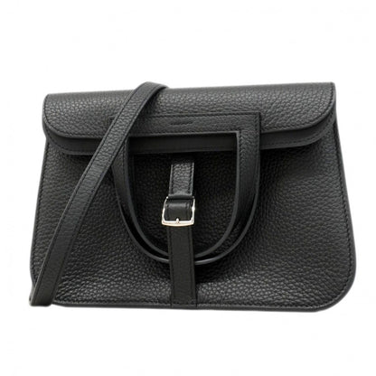 Hermes Handbag Halzan 25 Taurillon Clemence Black Silver