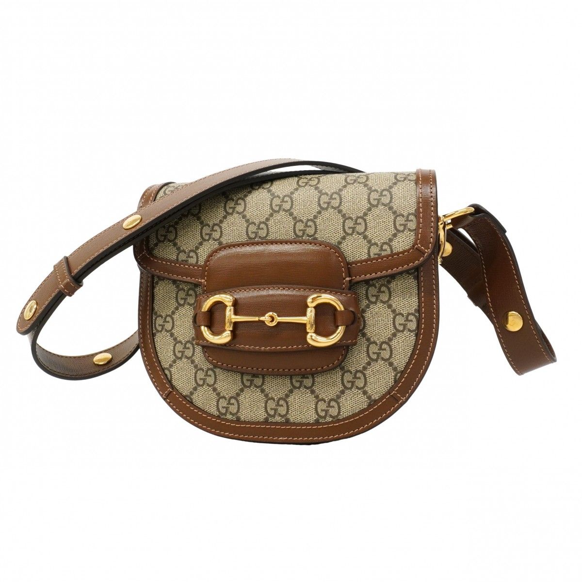 Gucci Shoulder Bag GG Supreme Horsebit Beige Brown Gold