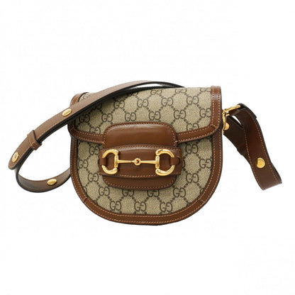 Gucci Shoulder Bag GG Supreme Horsebit Beige Brown Gold