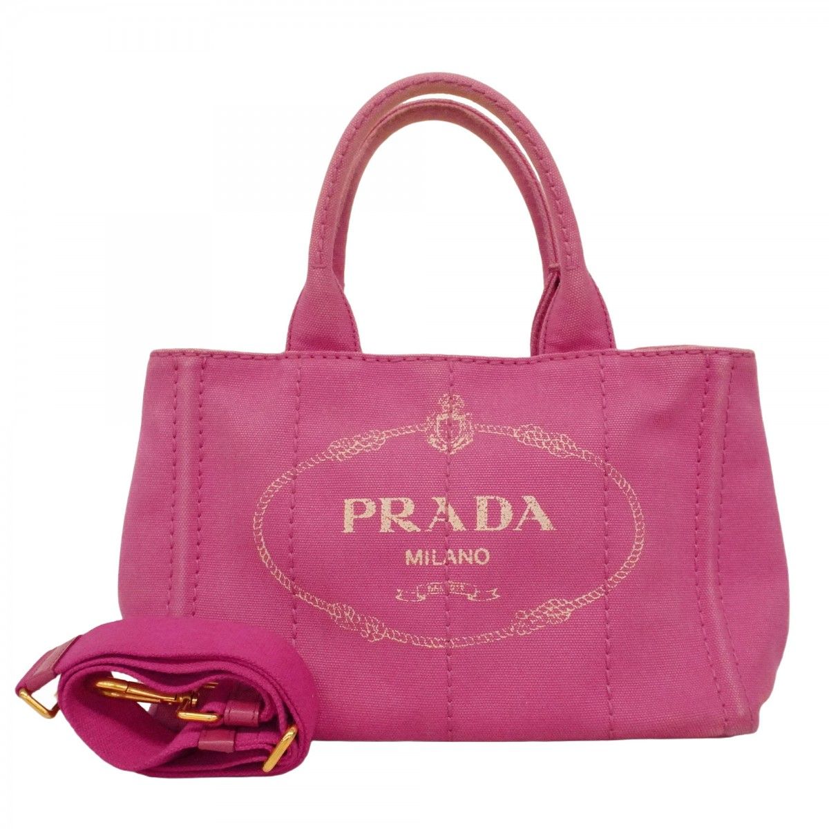 Prada Tote Canapa Canvas Pink Gold 2-Way