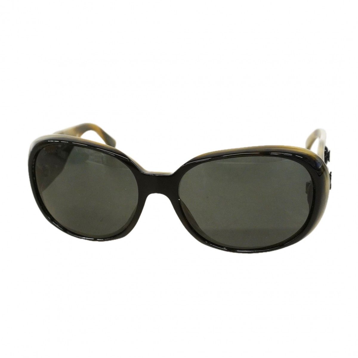 Chanel Sunglasses Camellia Acetate Black Khaki Silver Eyewear