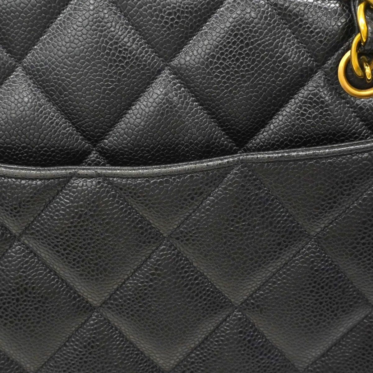 Chanel Chain Tote Quilted Jumbo CC Logo Caviar Leather Black Gold — view 8