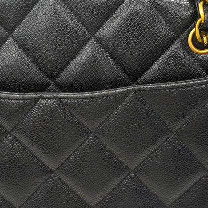 Chanel Chain Tote Quilted Jumbo CC Logo Caviar Leather Black Gold — view 8