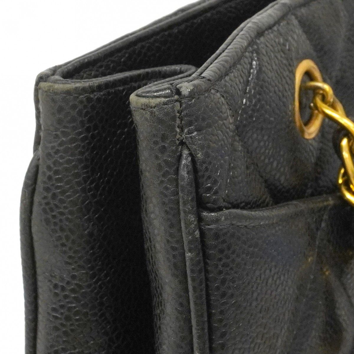 Chanel Chain Tote Quilted Jumbo CC Logo Caviar Leather Black Gold — view 7