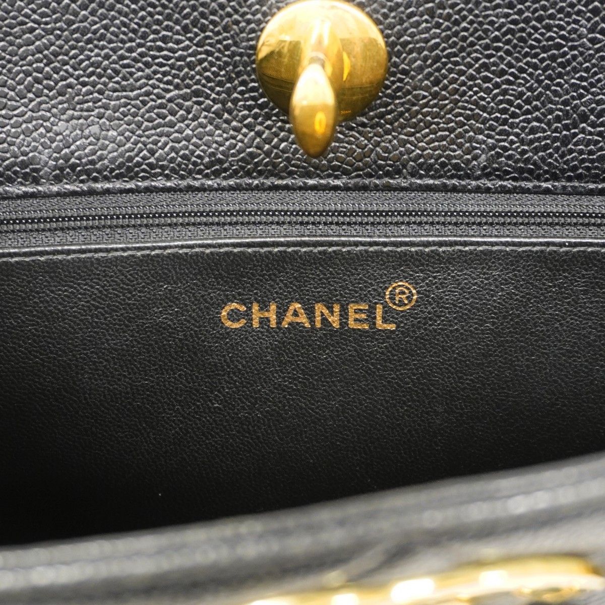 Chanel Chain Tote Quilted Jumbo CC Logo Caviar Leather Black Gold — view 5