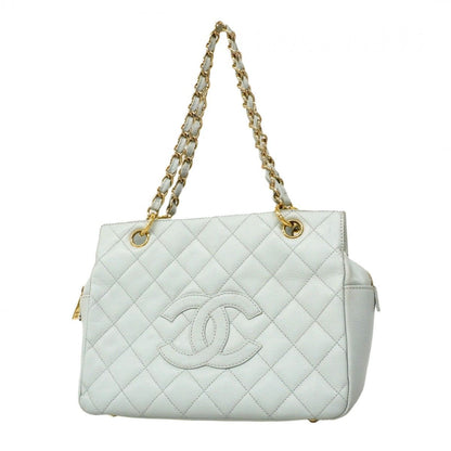 Chanel Chain Tote Quilted Caviar Leather Light Blue Gold