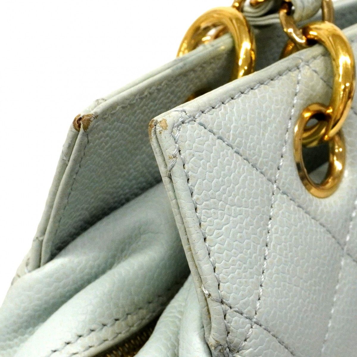 Chanel Chain Tote Quilted Caviar Leather Light Blue Gold — view 6