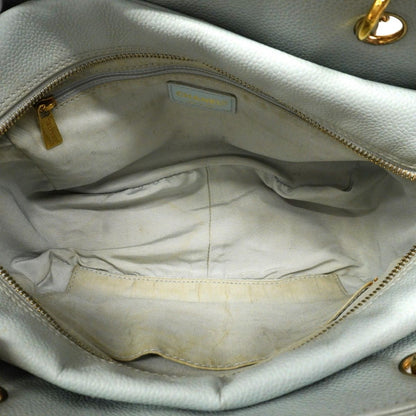 Chanel Chain Tote Quilted Caviar Leather Light Blue Gold — view 4