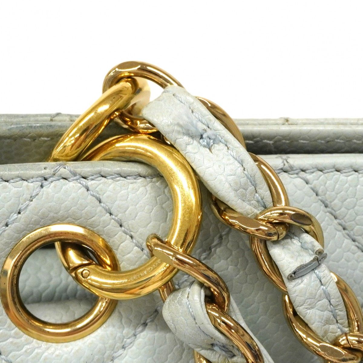 Chanel Chain Tote Quilted Caviar Leather Light Blue Gold — view 9
