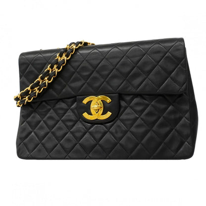 Chanel Shoulder Bag Big Quilted Lambskin Black Gold