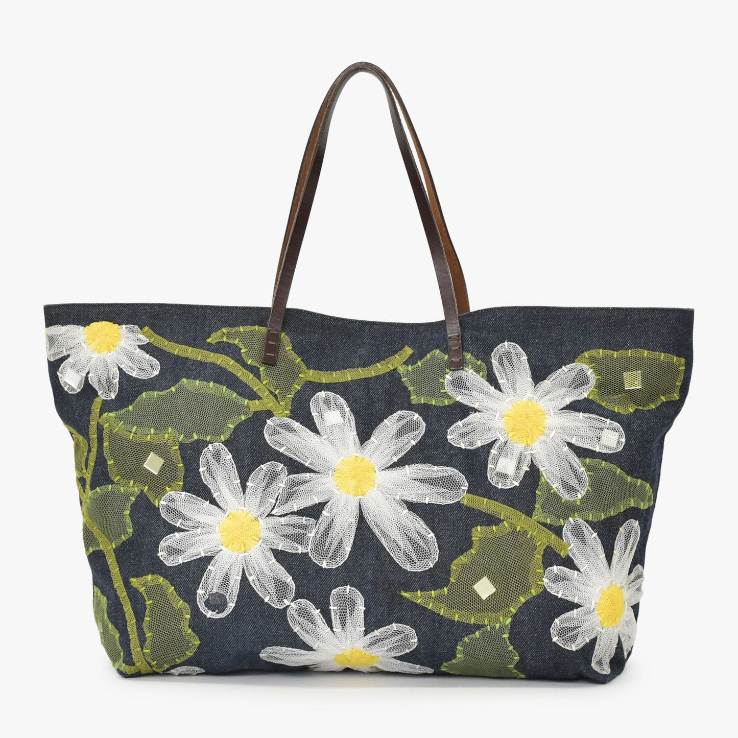 Fendi Handbag Denim Flower Applique Navy