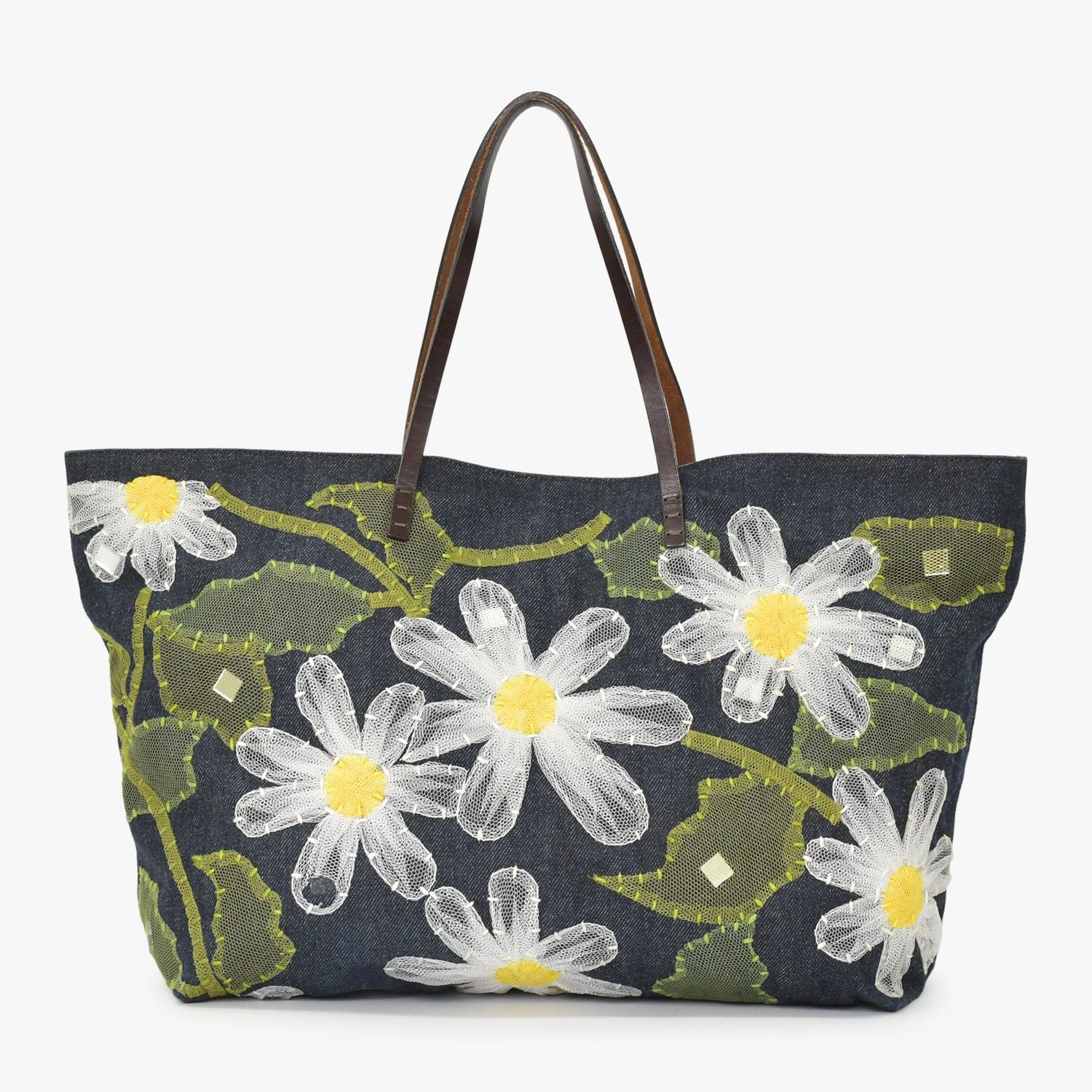 Fendi Handbag Denim Flower Applique Navy