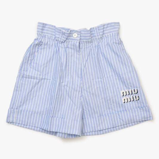 Miu Miu Shorts Striped Logo Patch Blue