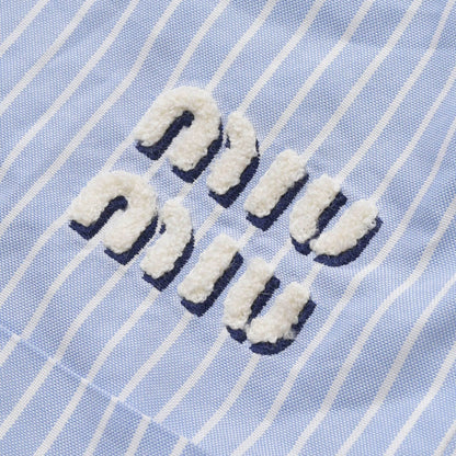 Miu Miu Shorts Striped Logo Patch Blue — view 5